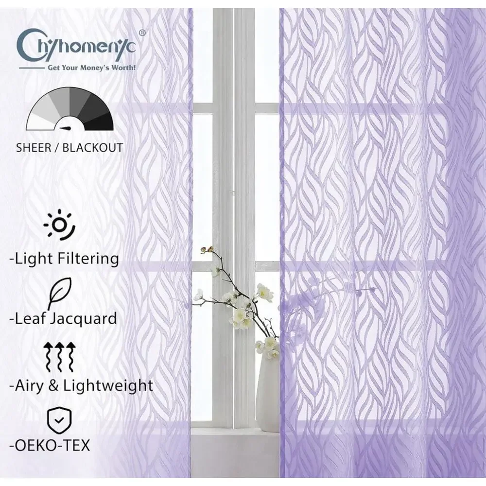 Sheer Light Filtering Curtains 2 Panel Set Light Purple 84” Length